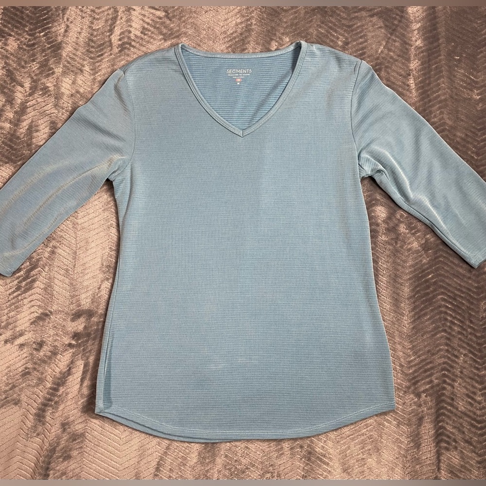 Seg’ments Segments Blouse Tencel 3/4 Sleeve Textured Top Blue Canada Medium